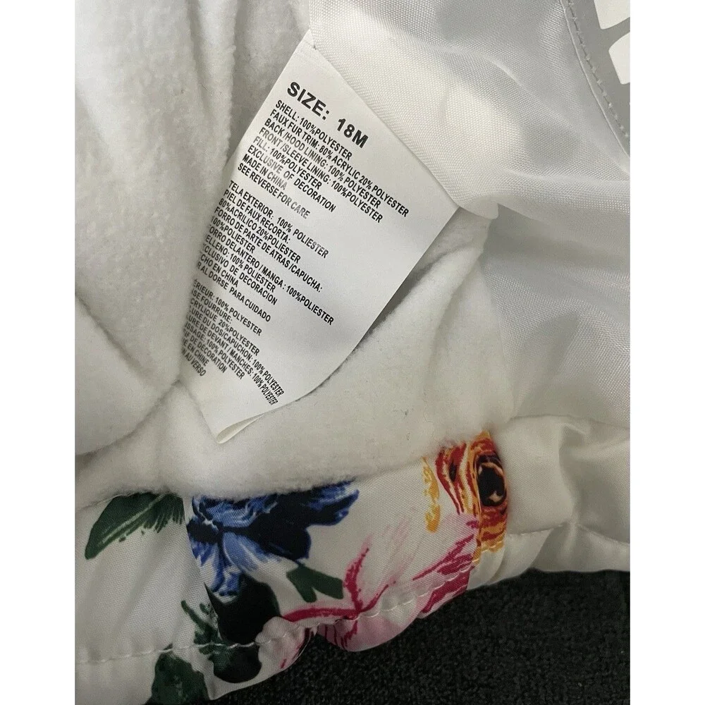 Rothschild 18M Floral Hooded Puffer Coat Warm Fleece Lined, Mittens Attatched